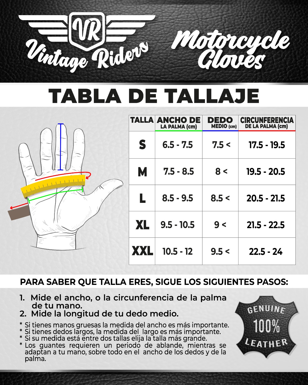 Tabla Tallaje Vintage Riders